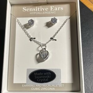 Swarovski Crystal Elements Heart Shape Necklace & Earring Set Silver Overlay